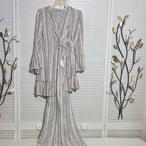 Blue Island Striped Dress with Ruffles